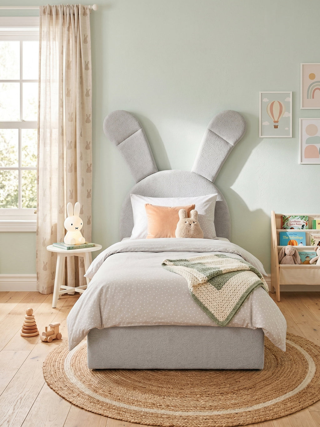 Παιδικό Επενδυμένο Κρεβάτι Bunny Light-Gkri-Deksia