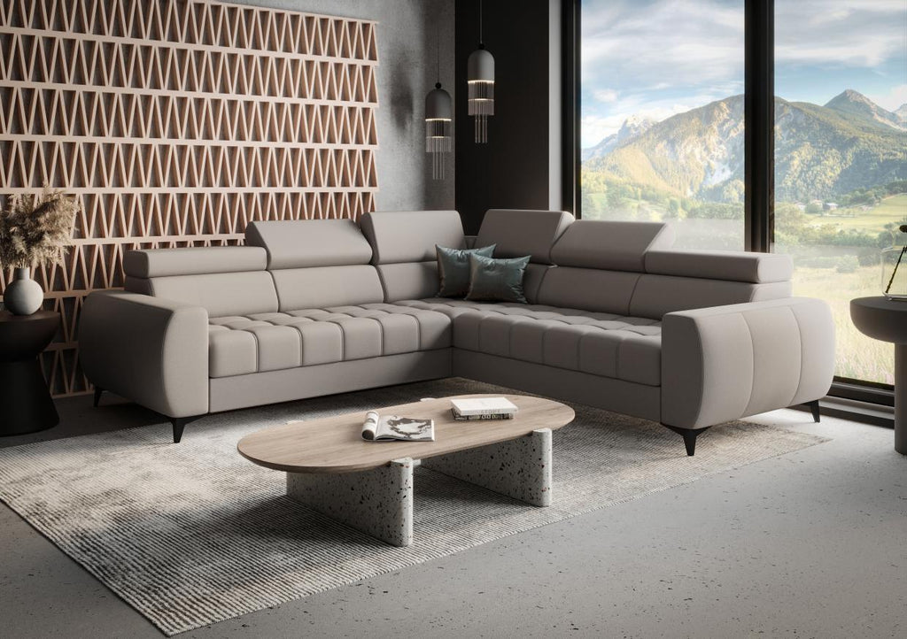 Γωνιακός καναπές Calyra Max Lthr-Γκρι-Δεξιά