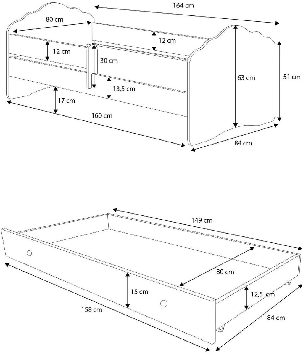 Παιδικό Κρεβάτι Leomari-Ροζ - Λευκό-160 x 80-Χωρίς προστατευτικό