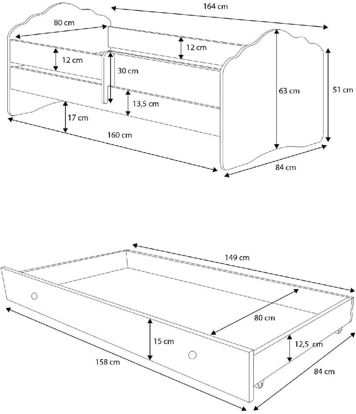 Παιδικό Κρεβάτι Leomari-Ροζ - Λευκό-160 x 80-Χωρίς προστατευτικό