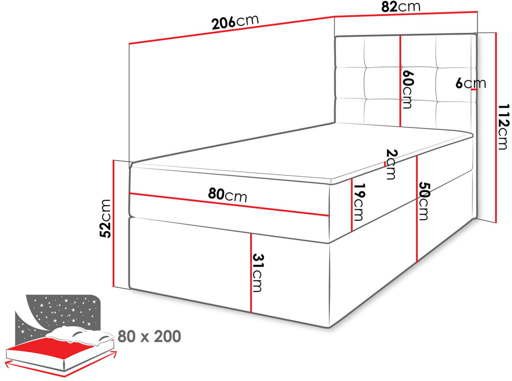 Επενδυμένο Κρεβάτι Luanda Single-Γκρεζ-80x200