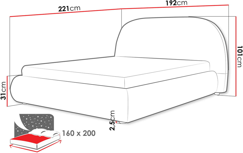 Επενδυμένο Κρεβάτι Akrenis-Λευκό-160 x 200