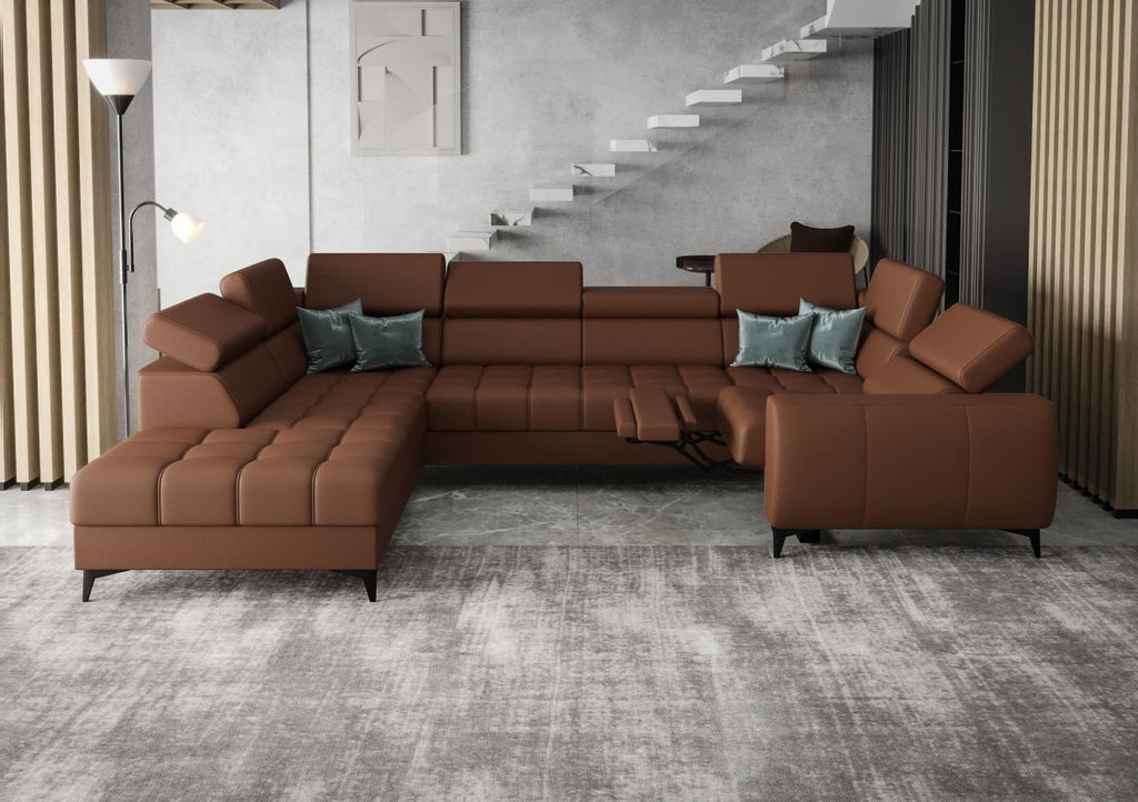 Γωνιακός καναπές Calyra Max I Relax Lthr-Κεραμιδί-Αριστερή