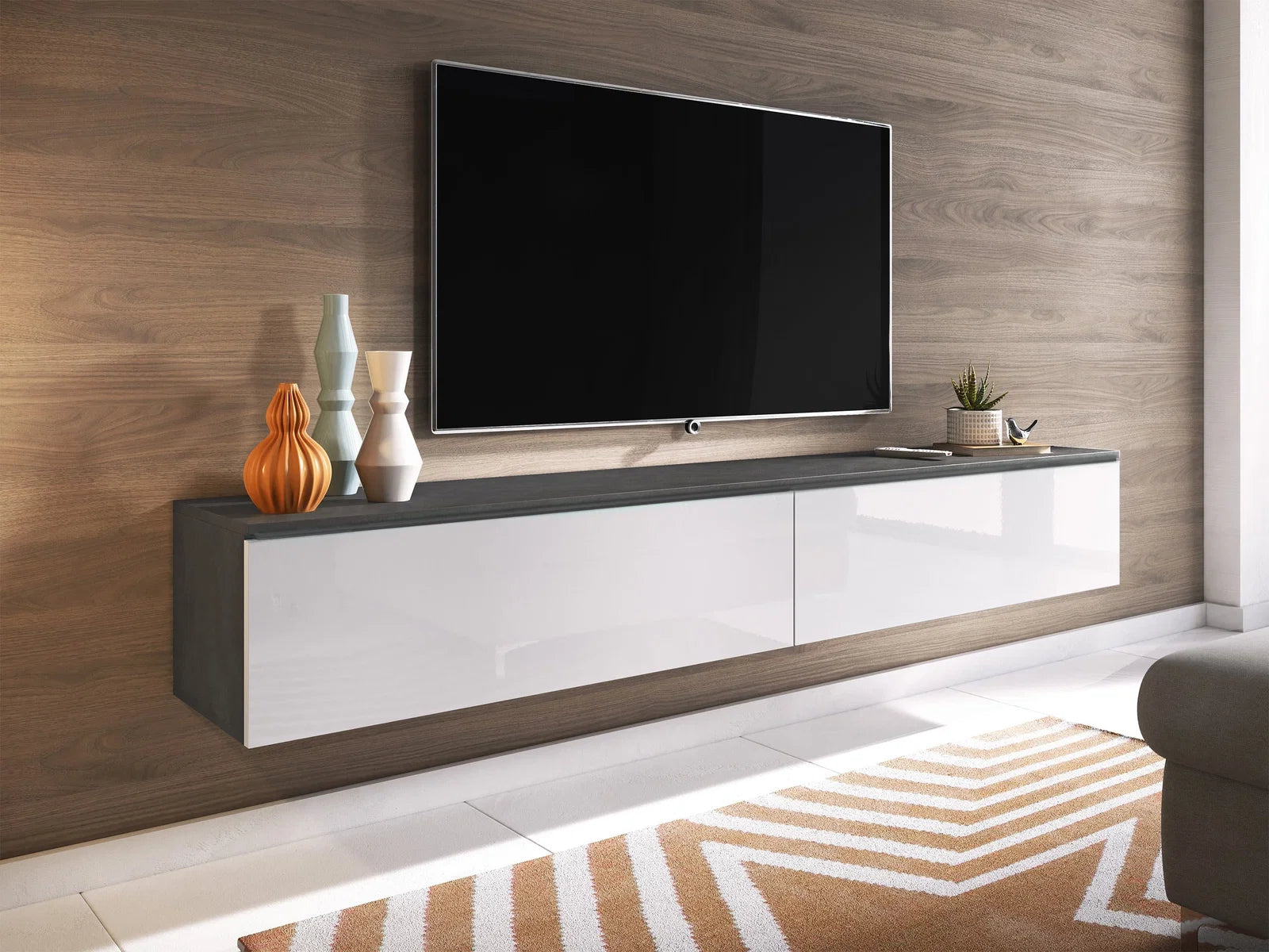 Έπιπλο τηλεόρασης Lowboard D 180-Λευκό - Ανθρακί