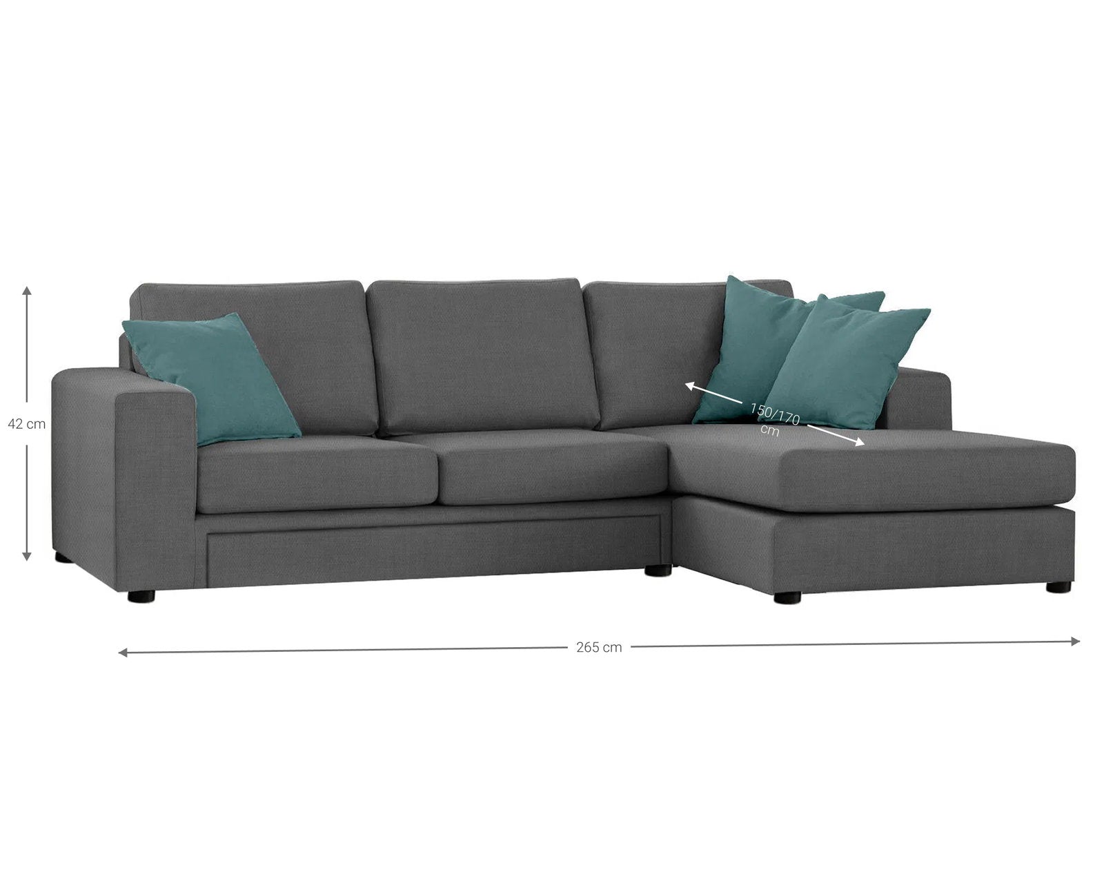 Γωνιακός καναπές Lina plus-Gkri Skouro-265 x 150 εκ.-Δεξιά