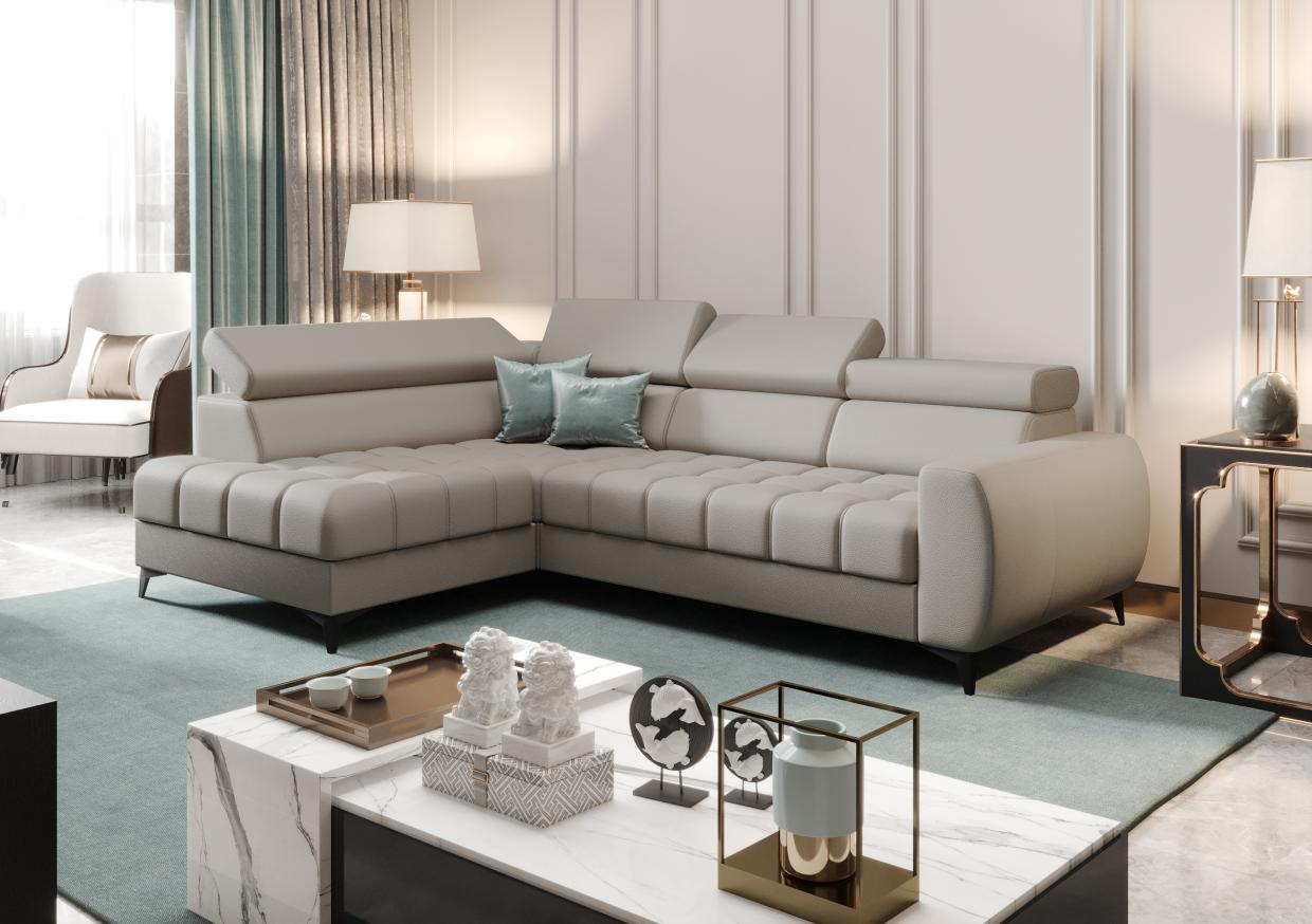 Γωνιακός καναπές Calyra Mini Lthr-Γκρεζ-Δεξιά
