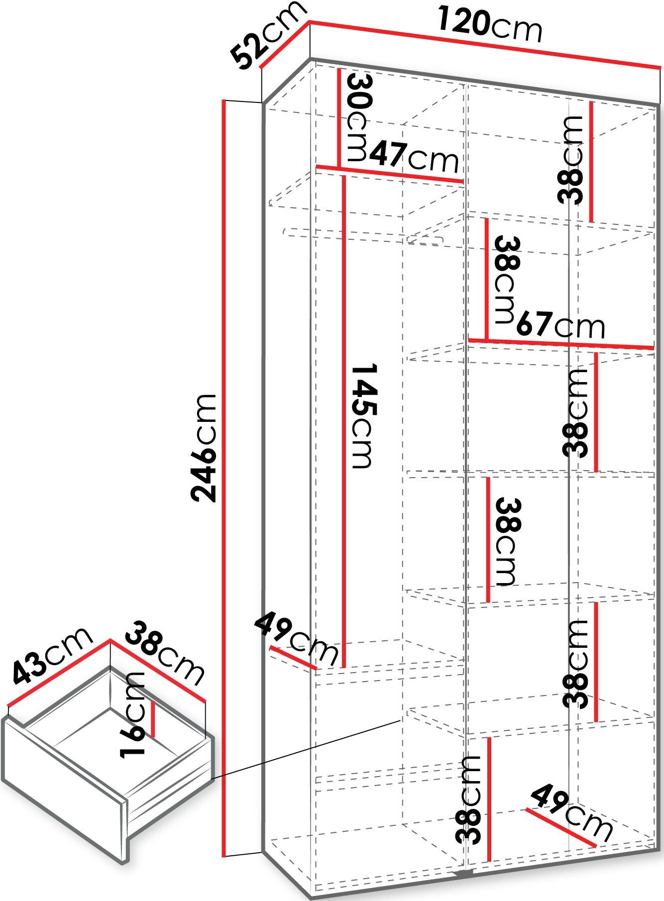 Ντουλάπα Como II-Λευκό - Χρυσό-Μήκος: 120εκ