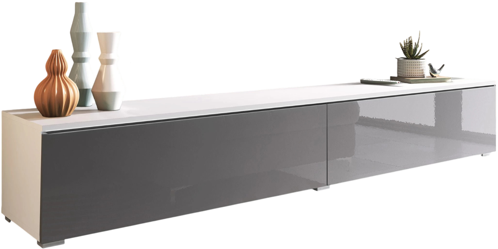 Έπιπλο τηλεόρασης Lowboard D 180-Λευκό-Γκρι Γυαλιστερό