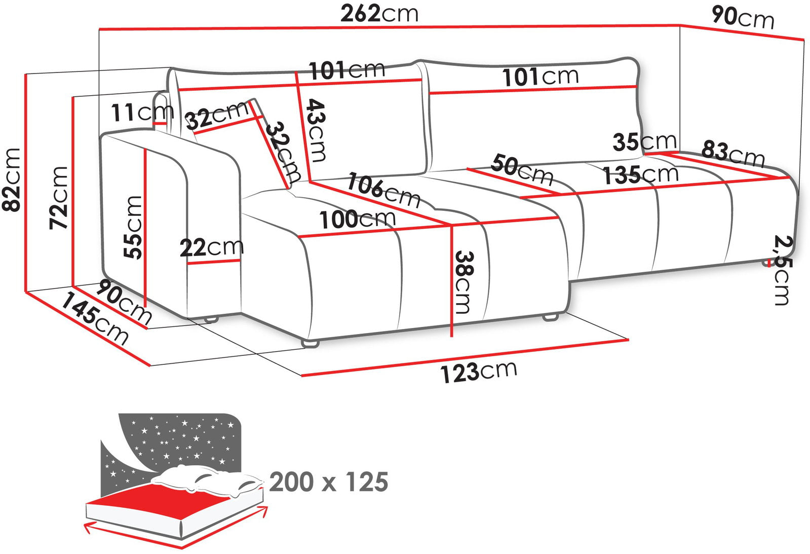 Γωνιακός Καναπές Furyn Otwarty-Αριστερή-Ανθρακί