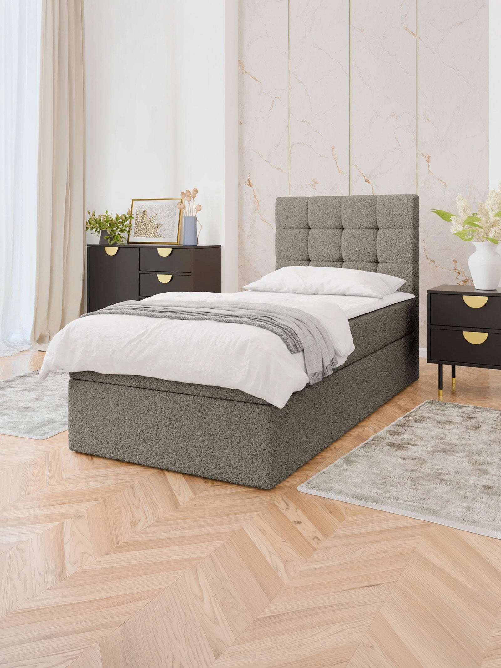 Επενδυμένο Κρεβάτι Luanda Single-Γκρεζ-90x200