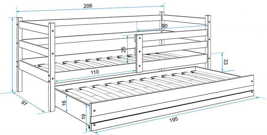 Παιδικό Κρεβάτι Puzzle II-Γραφίτης-200 x 90