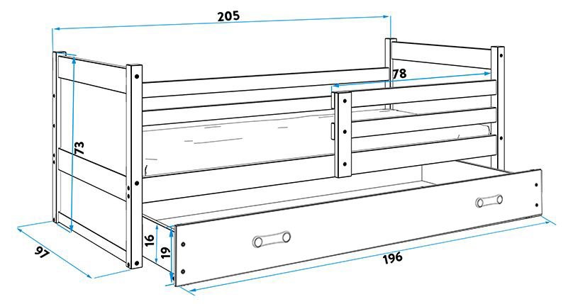 Κρεβάτι Riccon-Φυσικό - Πράσινο-200 x 90