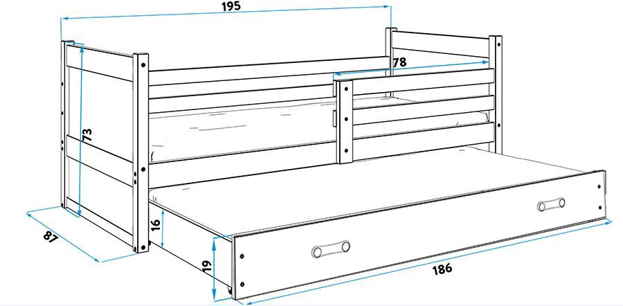 Κρεβάτι Riccon II-Λευκό - Μπλε-200 x 90
