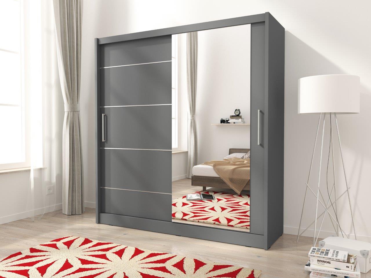 Ντουλάπα Mazoo συρόμενη-180 x 62 x 200 εκ.-Γκρι
