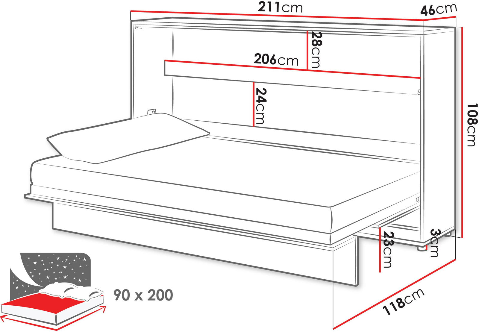 Κρεβάτι τοίχου Concept BC slash-90 x 200-Leuko Gualistero