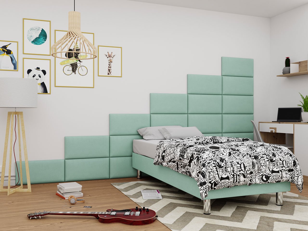 Επενδυμένο κρεβάτι Lux-Baza-Menta-200 x 120 x 30
