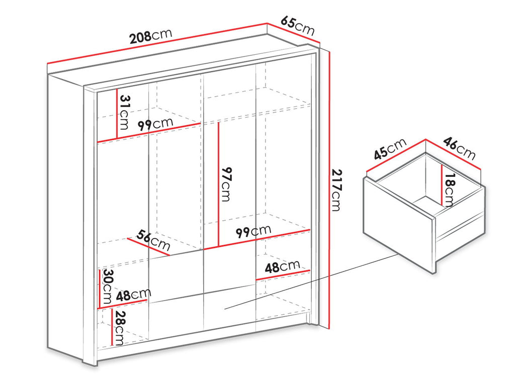 Ντουλάπα τετράφυλλη Wieden-Grafitis