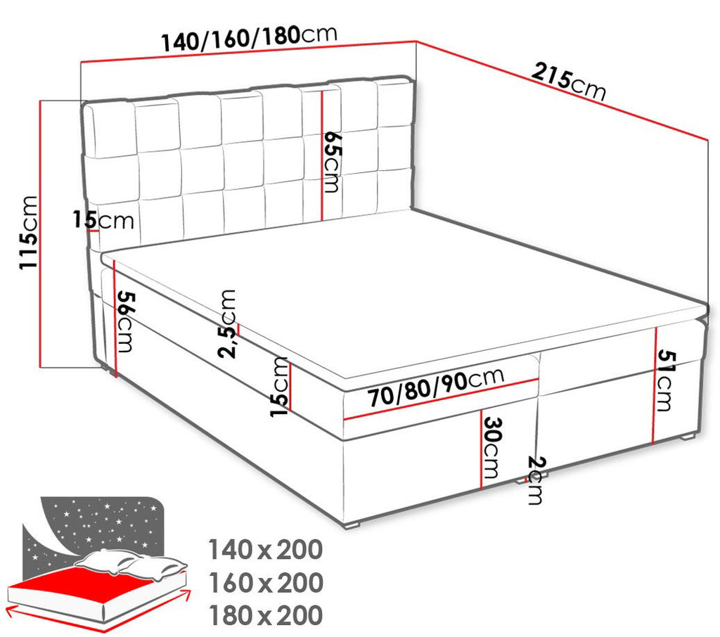 Επενδυμένο κρεβάτι Malmo Box-Gkri Anoixto-160 x 200