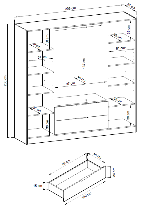 Ντουλάπα Nolan Τετράφυλλη με καθρέπτη-Grafitis