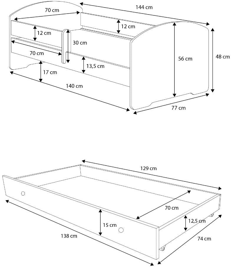 Παιδικό Κρεβάτι Belossi-140 x 70-Με προστατευτικό-Leuko-Roz