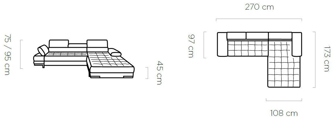 Γωνιακός καναπές Sapphire mini-Gkri-Αριστερή
