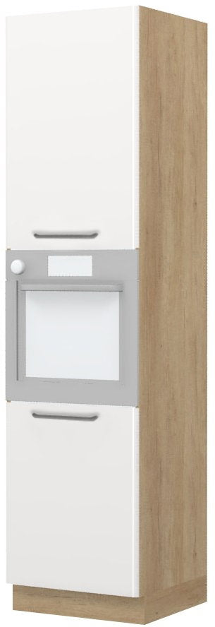 Επιδαπέδιο ντουλάπι φούρνου ψηλό Modena K23-60-2KR-Δρυς - Λευκό γυαλιστερό