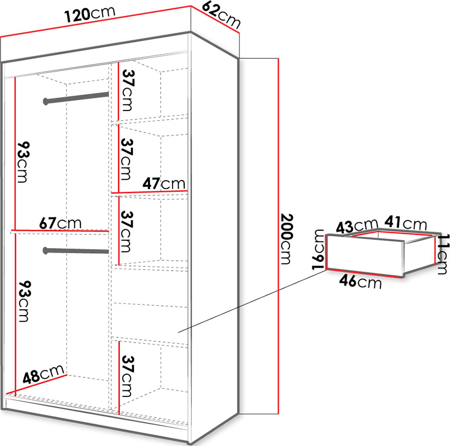 Ντουλάπα συρόμενη Jodelka-Leuko-Mauro-Μήκος: 120 εκ.