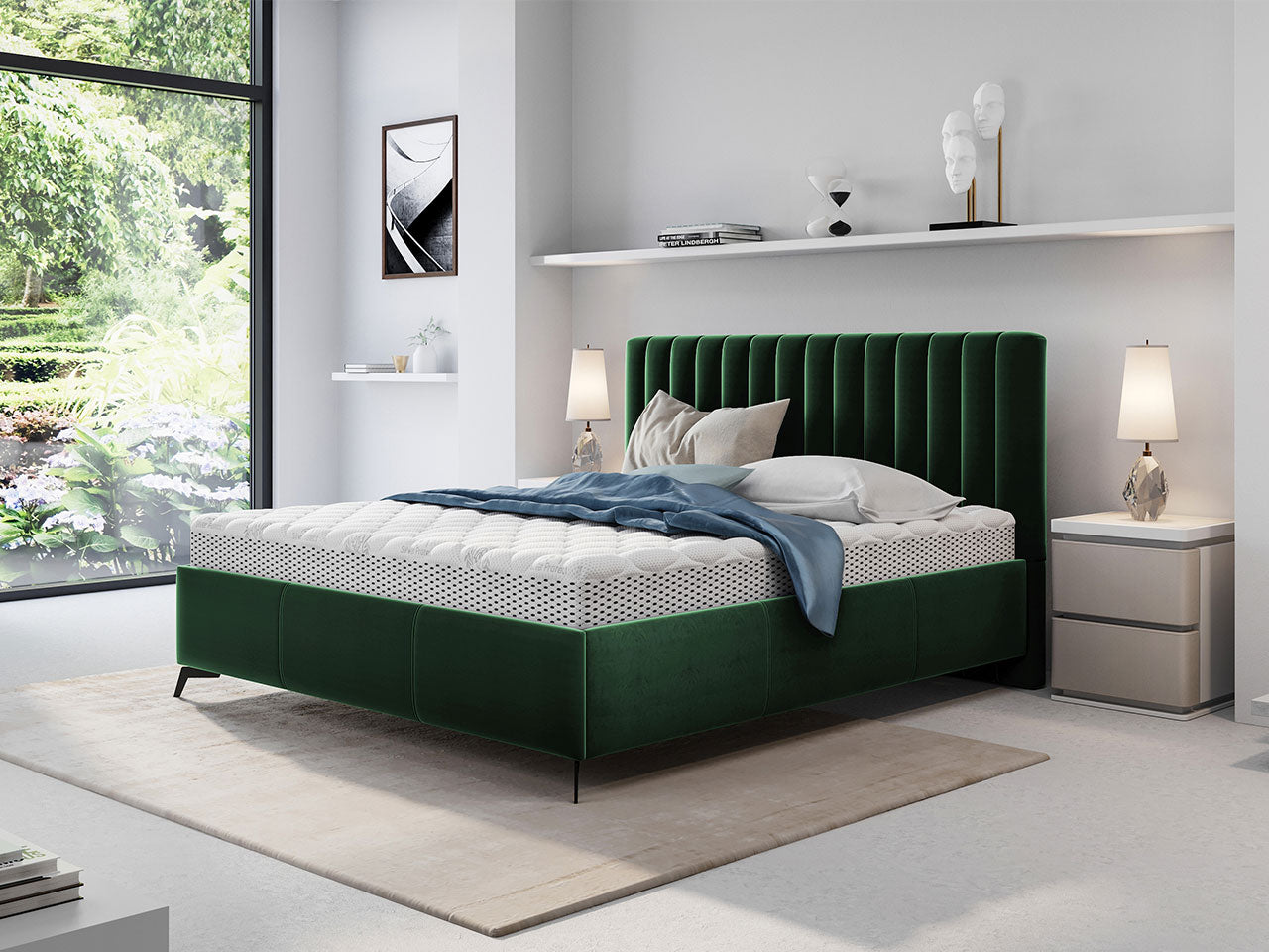 Επενδυμένο κρεβάτι Morris-140 x 200-Prasino Skouro
