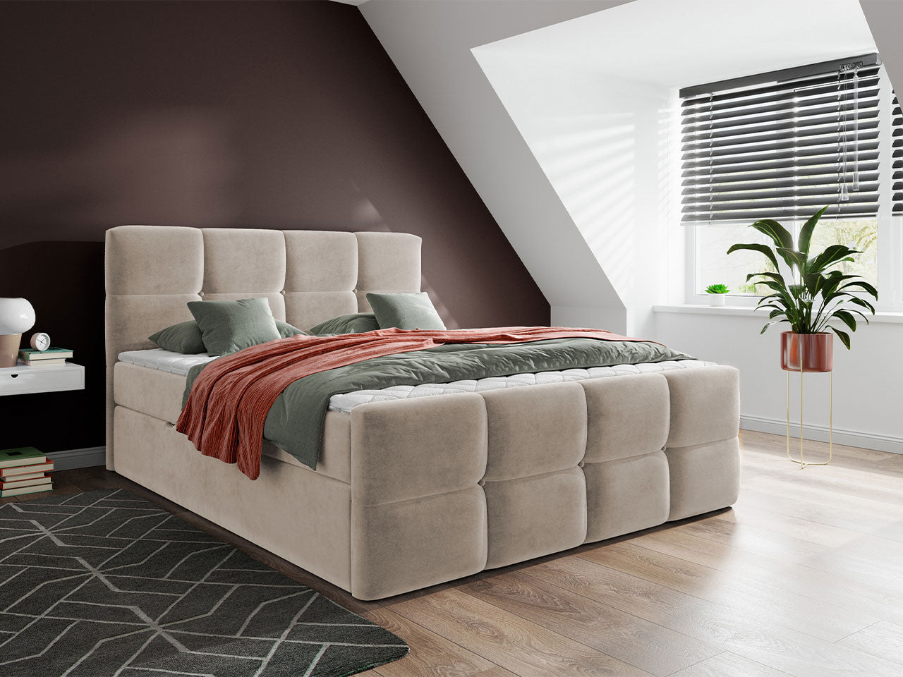 Επενδυμένο κρεβάτι Fuego-160 x 200-Ekrou