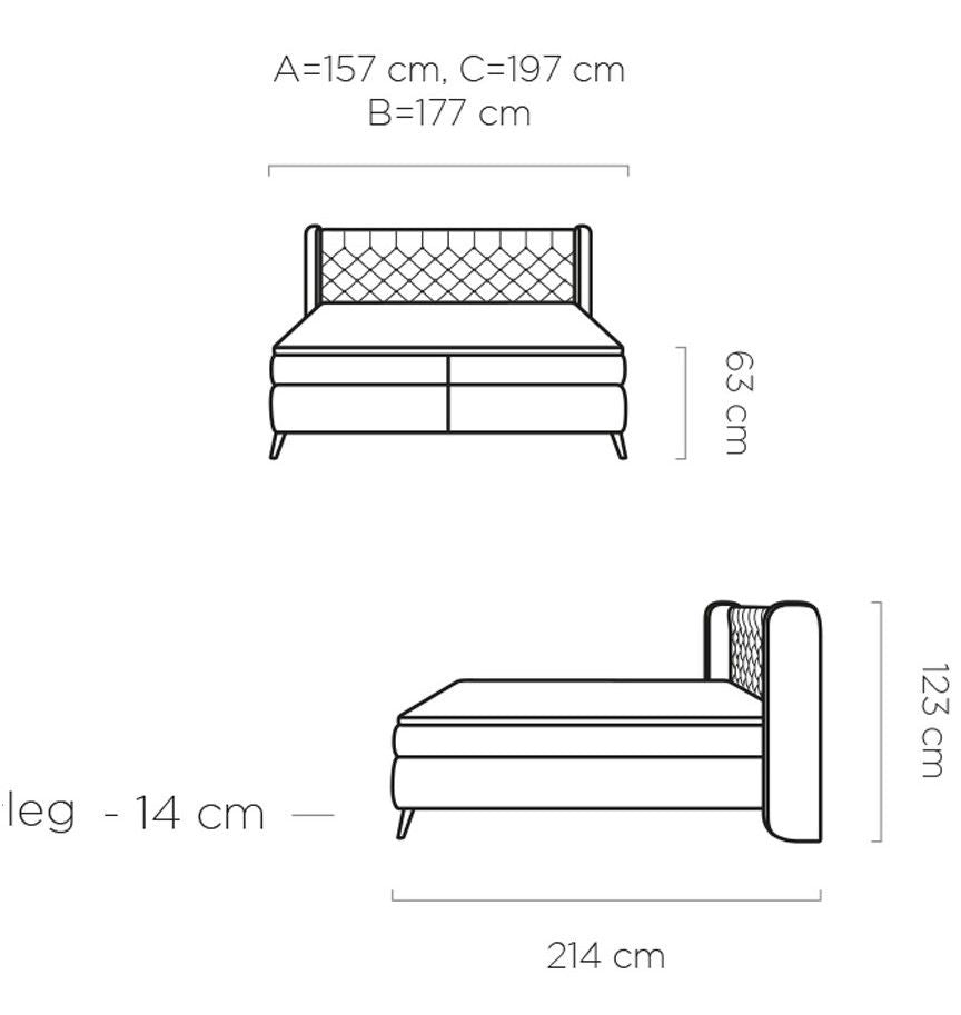 Επενδυμένο κρεβάτι Square με στρώμα και ανώστρωμα-Moustardi-160 x 200