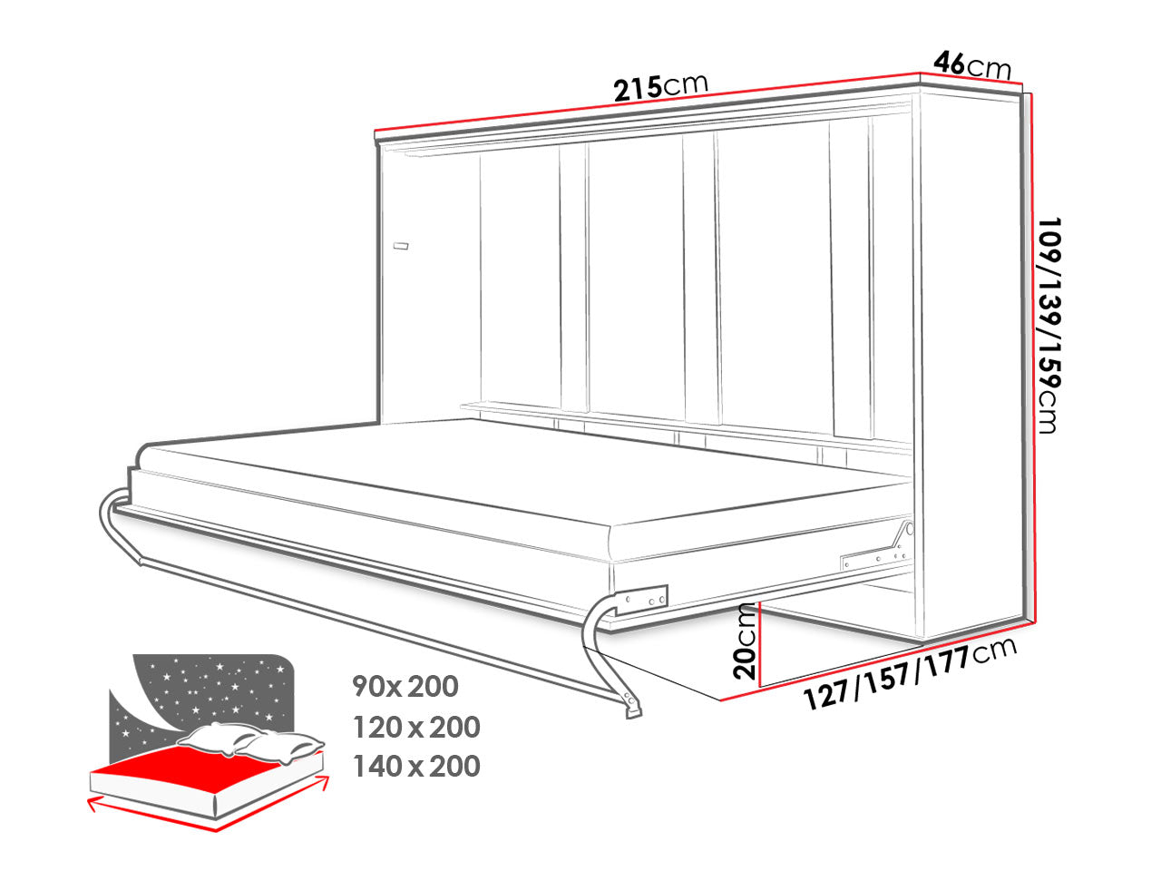 Κρεβάτι τοίχου Concept Pro II-Leuko-90 x 200