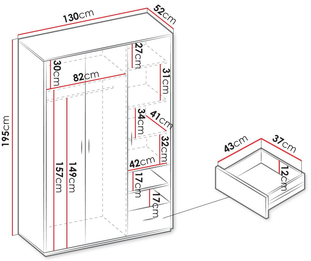 Ντουλάπα Qubic 3D1S Τρίφυλλη