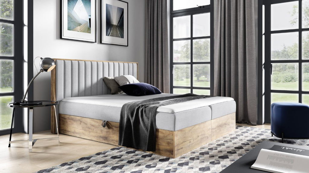 Επενδυμένο κρεβάτι Wood 4-Gkri Anoixto-140 x 200