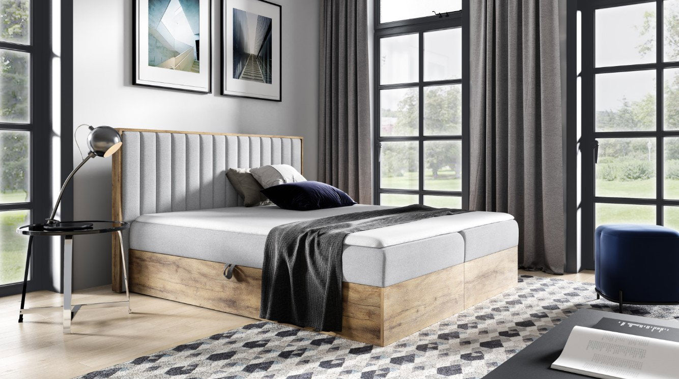Επενδυμένο κρεβάτι Wood 4-Gkri Anoixto-140 x 200