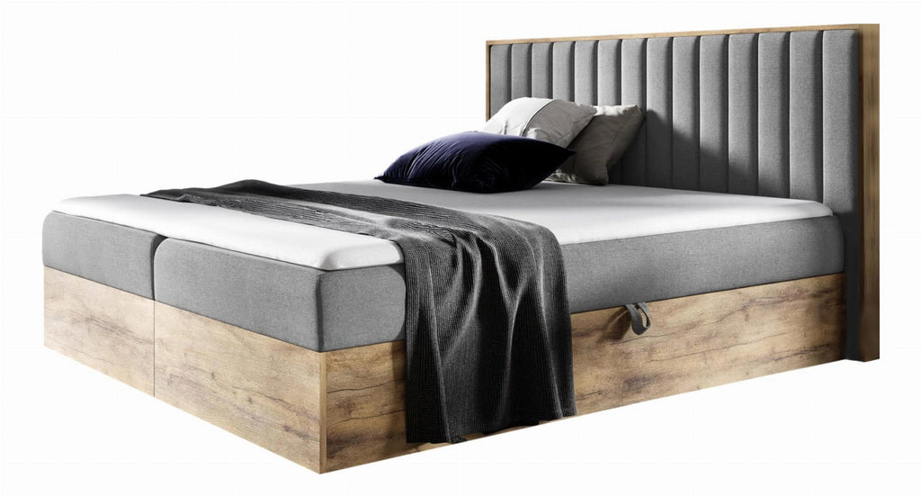 Επενδυμένο κρεβάτι Wood 4-Gkri-140 x 200