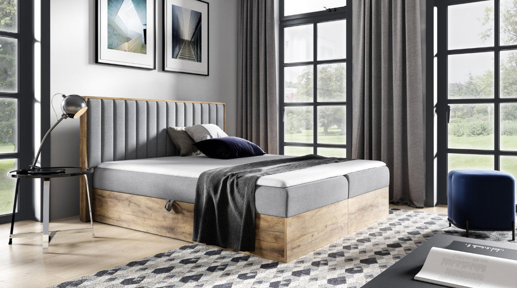 Επενδυμένο κρεβάτι Wood 4-Gkri-180 x 200
