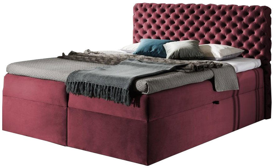 Επενδυμένο κρεβάτι Chesterfield-Kokkino-140 x 200