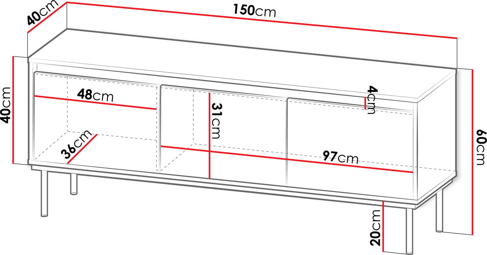 Έπιπλο τηλεόρασης Carmesi 3D-Leuko-Xriso