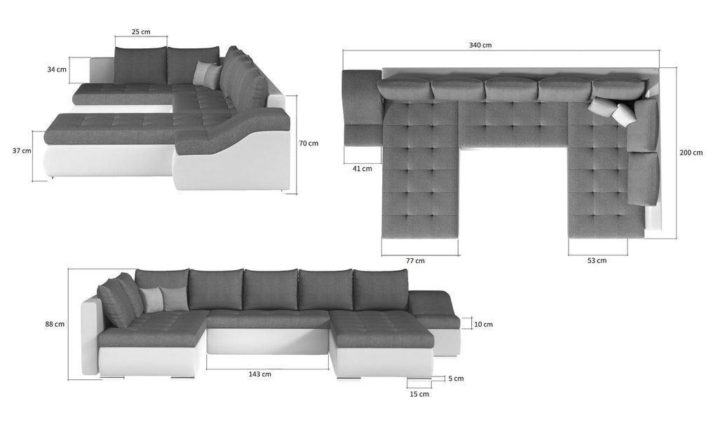 Γωνιακός καναπές Ginny-Δεξιά-Μαύρο - Γκρι