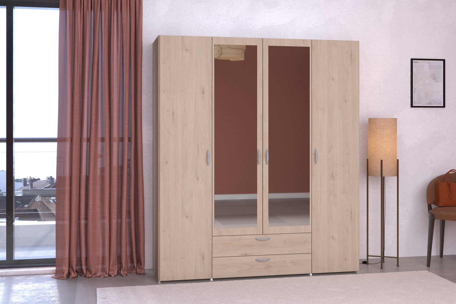 Ντουλάπα Dorm τετράφυλλη με καθρέπτη-Fusiko