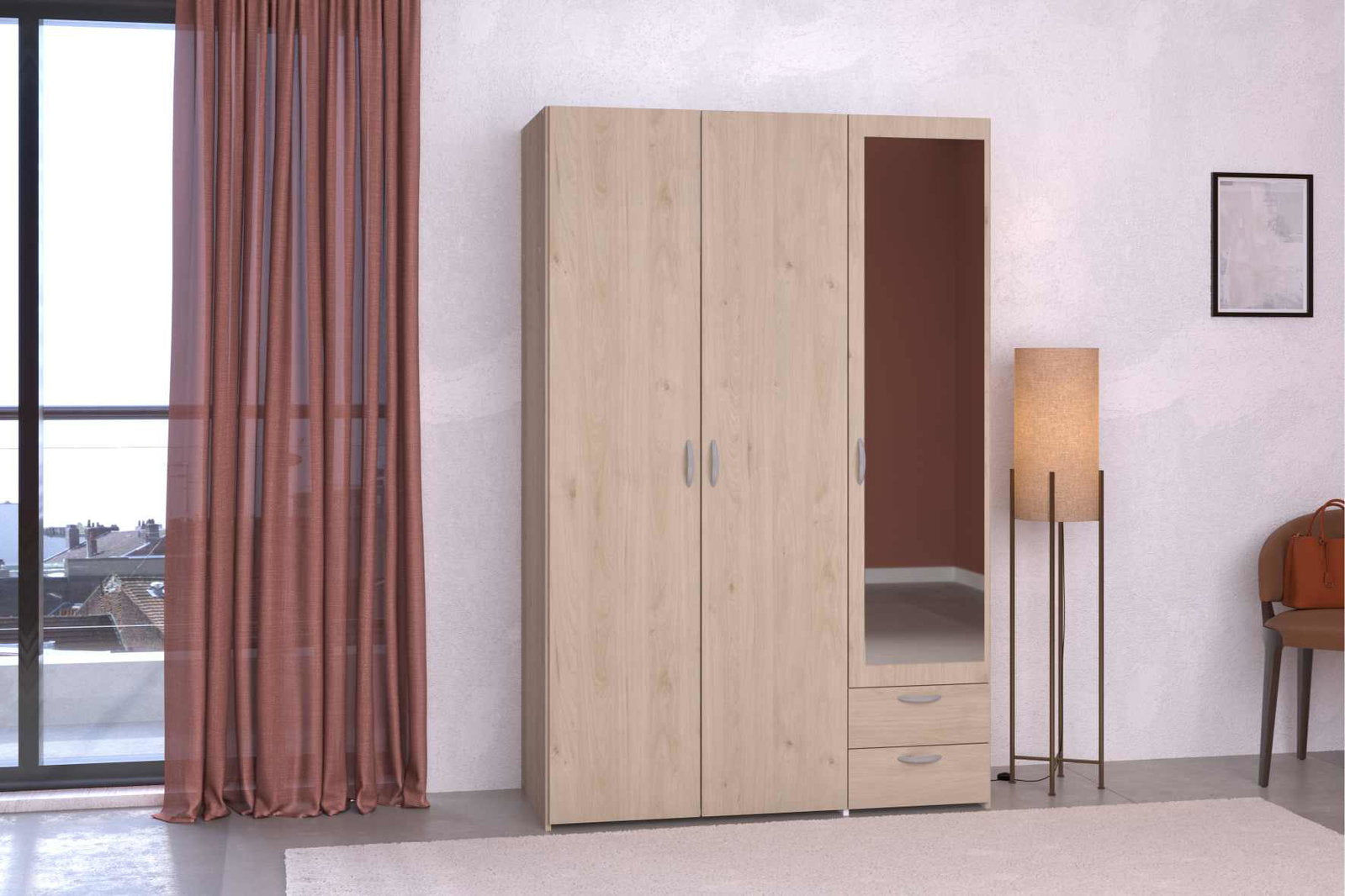 Ντουλάπα Dorm τρίφυλλη με καθρέπτη-Fusiko