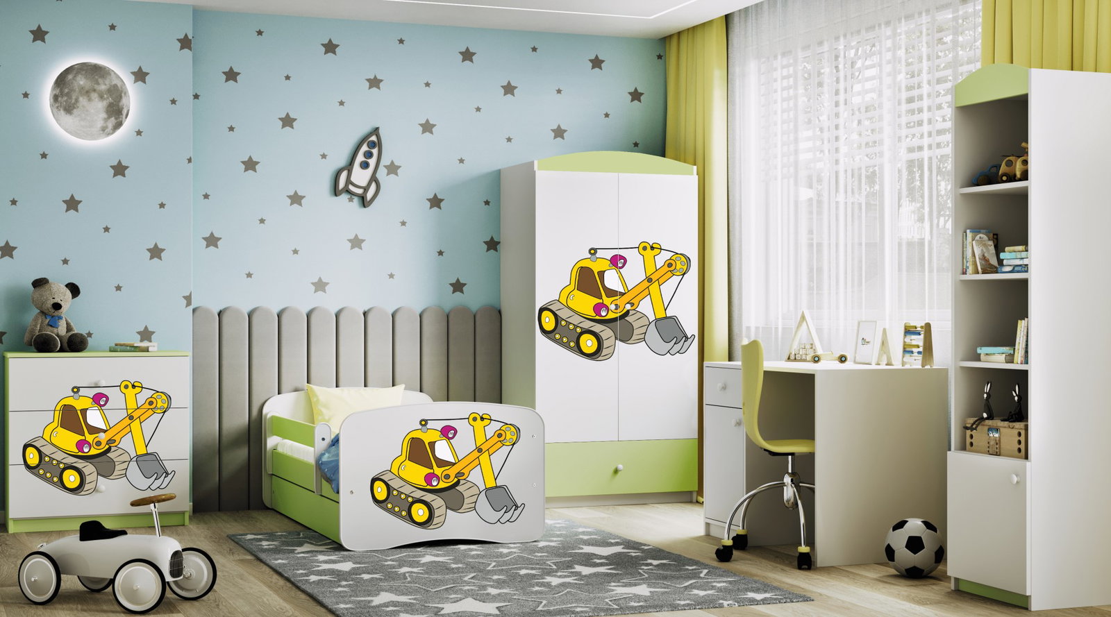 Παιδικό Κρεβάτι Babydreams Cartoon-Prasino-180 x 80-Digger