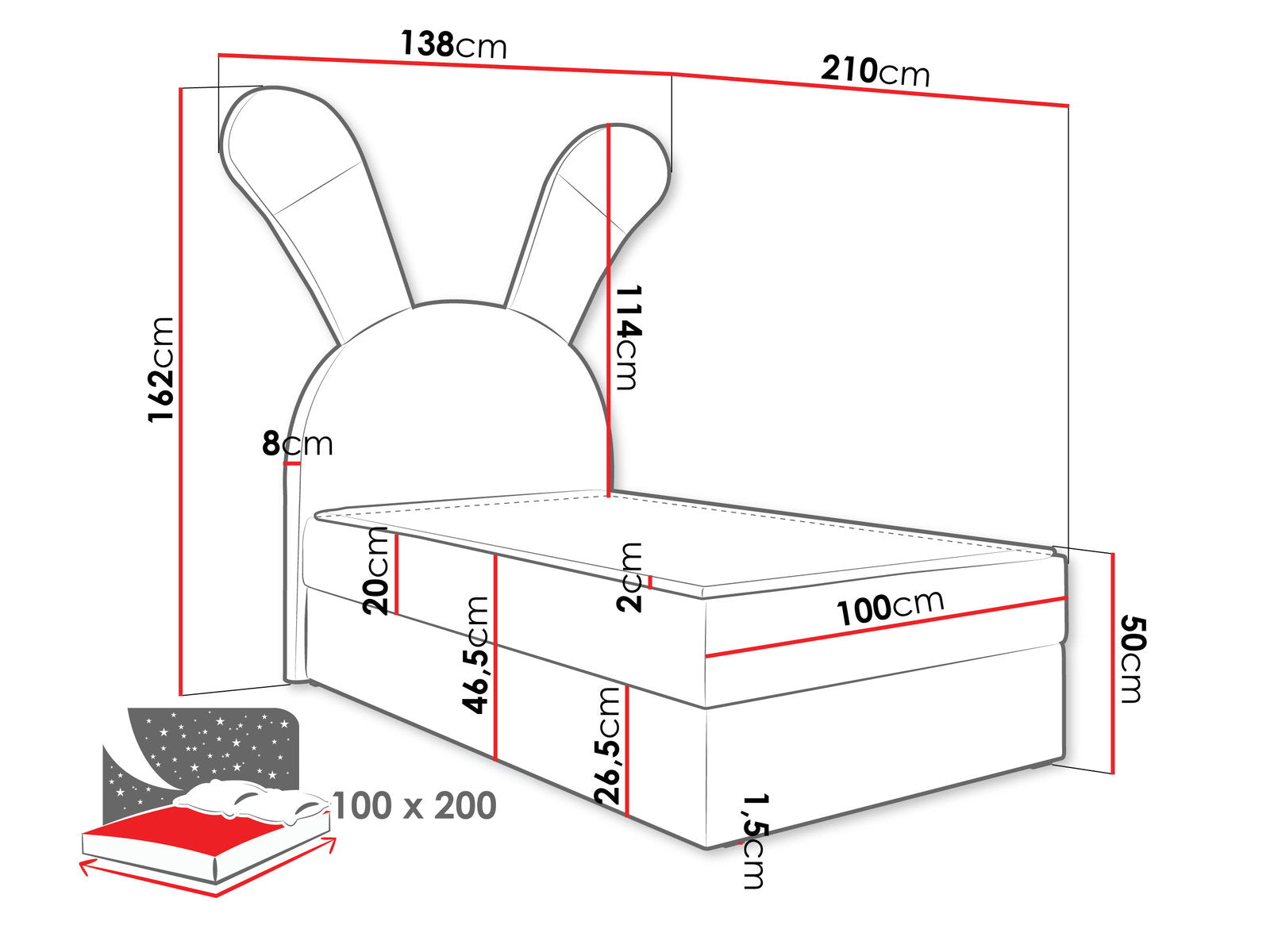 Παιδικό Επενδυμένο Κρεβάτι Bunny Light