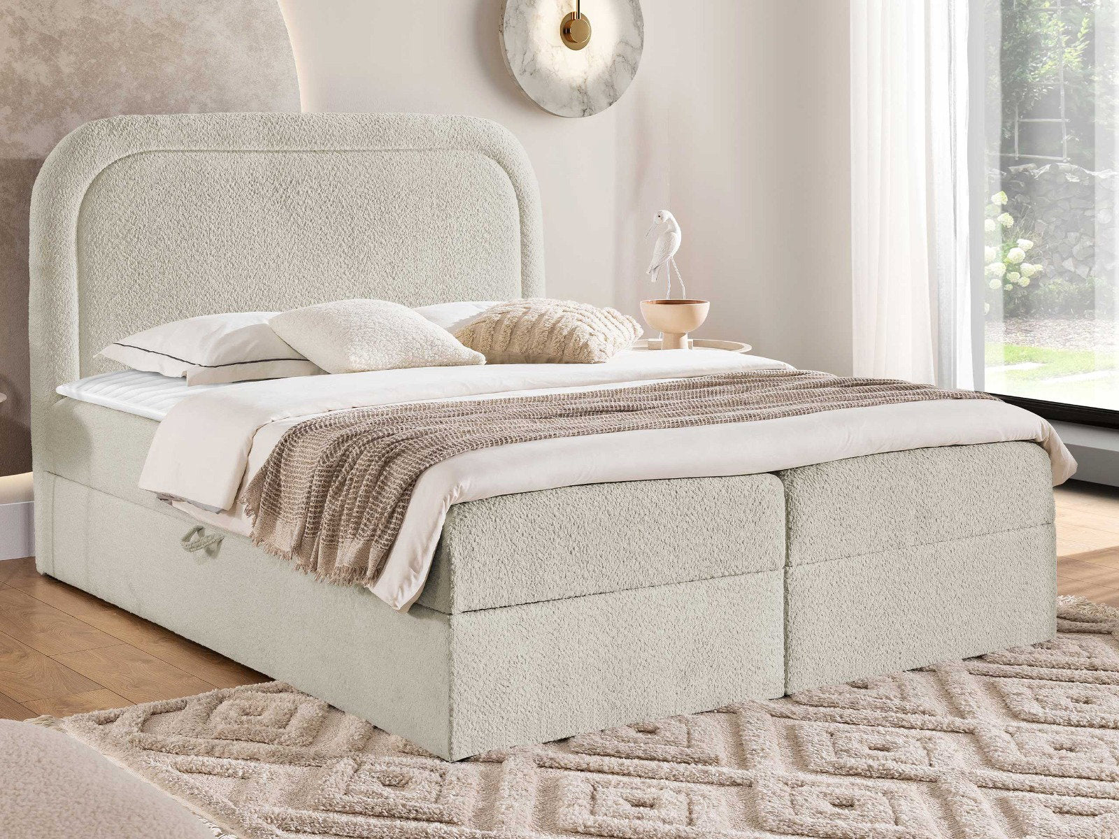 Επενδυμένο κρεβάτι Bonito-Beige-160 x 200
