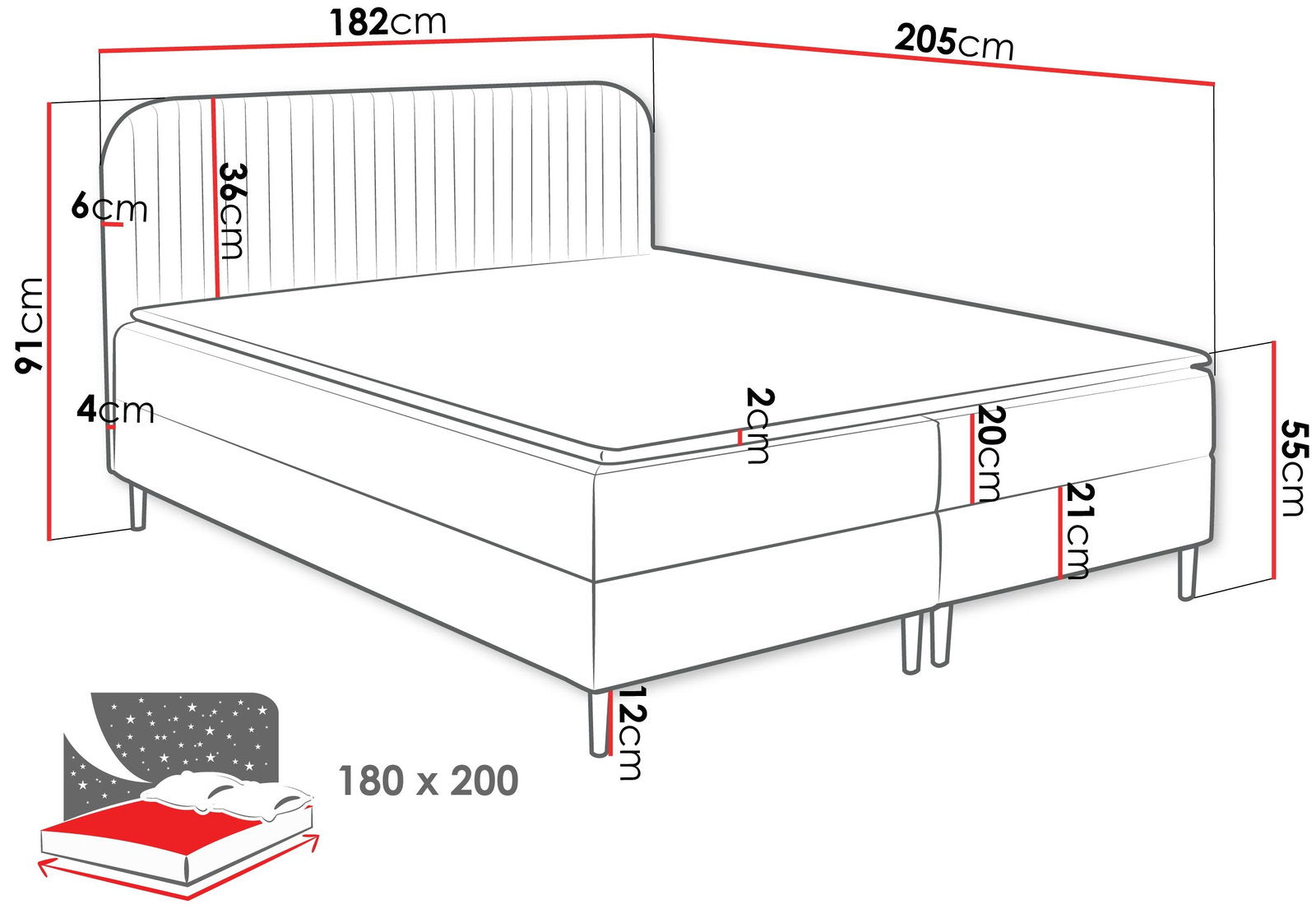 Επενδυμένο κρεβάτι Box Best I-Ladi-180 x 200