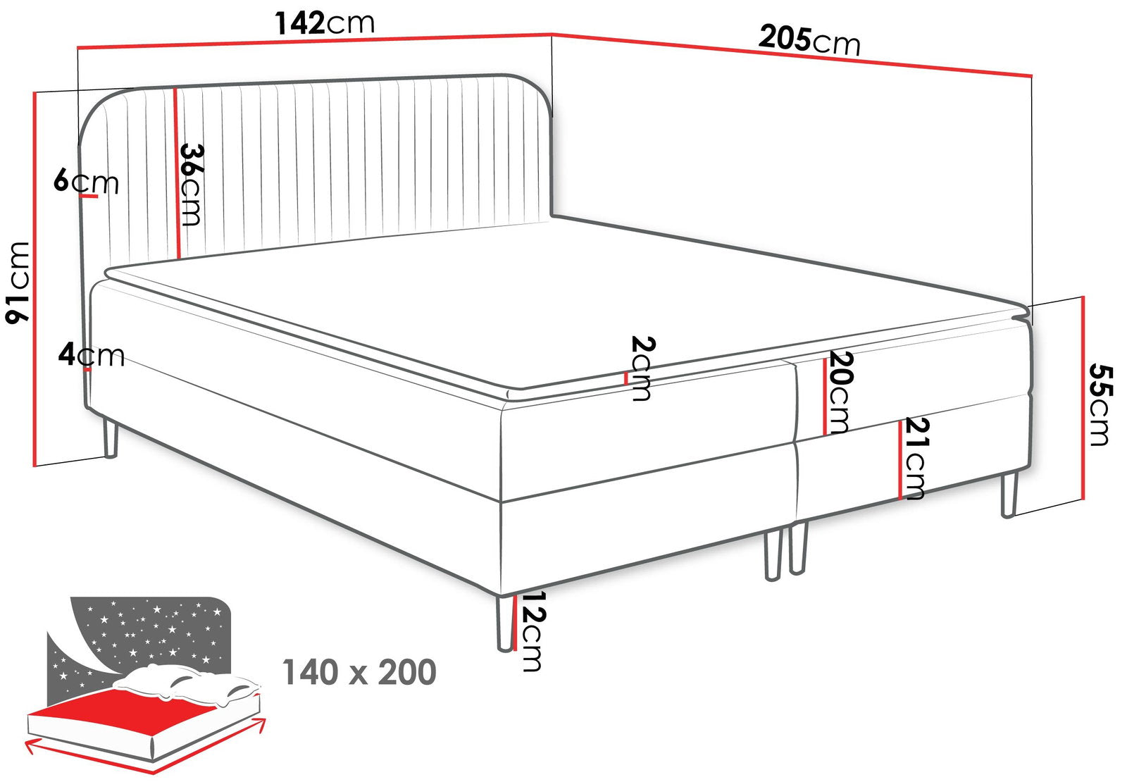 Επενδυμένο κρεβάτι Box Best I-Portokali-140 x 200