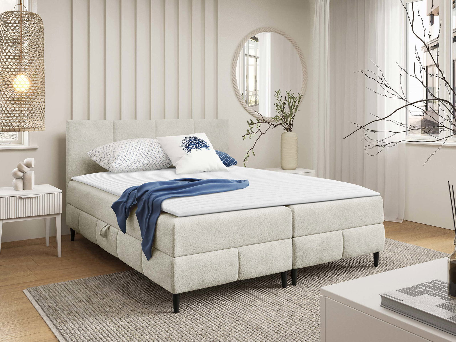 Επενδυμένο κρεβάτι Box Best II-Krem-160 x 200