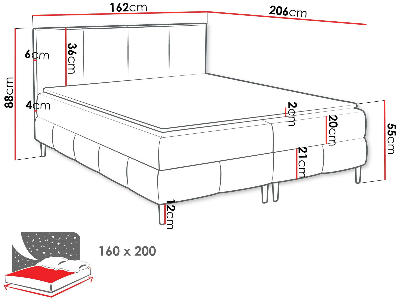 Επενδυμένο κρεβάτι Box Best II-Mauro-160 x 200