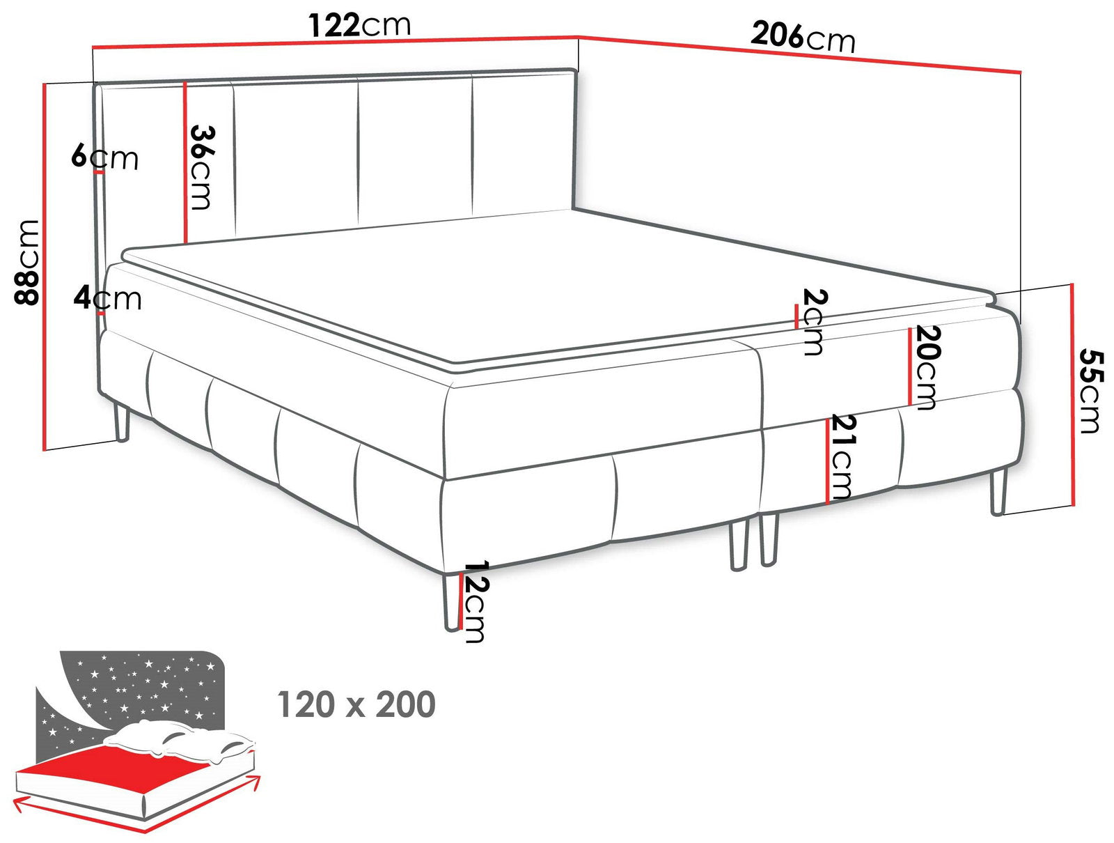Επενδυμένο κρεβάτι Box Best II-Mpez-120 x 200
