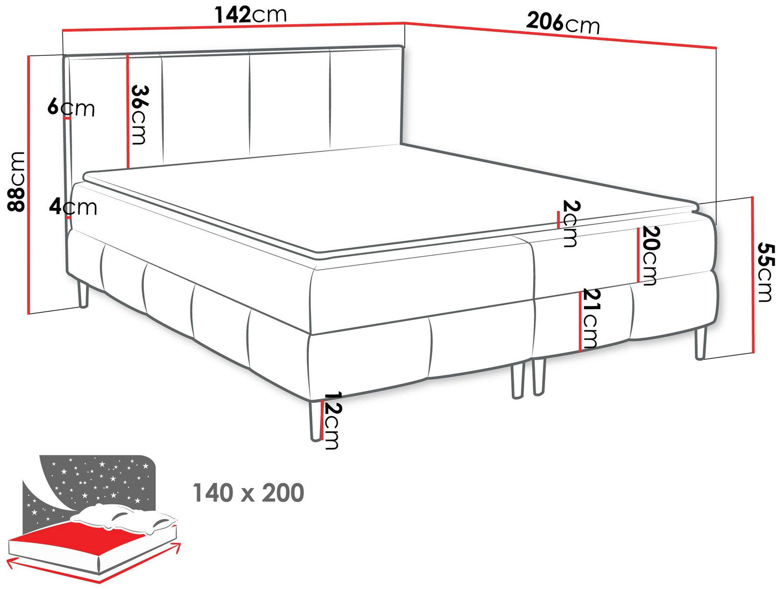 Επενδυμένο κρεβάτι Box Best II-Mpez-140 x 200